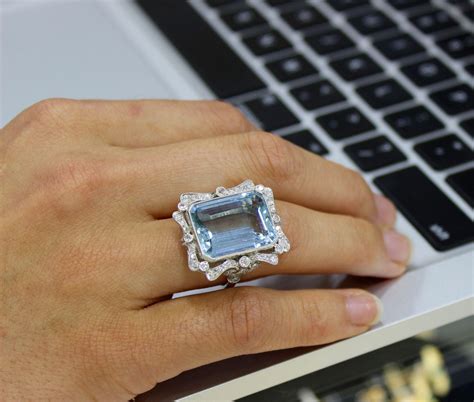 A Stunning Aquamarine And Diamond Contemporary Statement Ring Made In