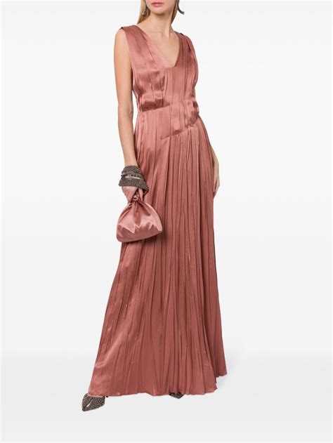 Alberta Ferretti Plissé Satin Maxi Dress Pink FARFETCH