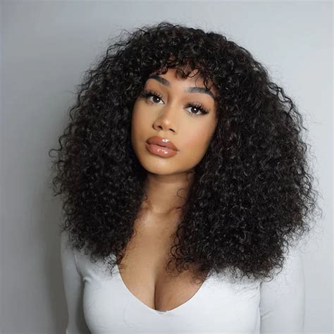 Human Hair Wig With Bangs Glueless Wigs 2X4 HD Lace Wigs With Bangs ...