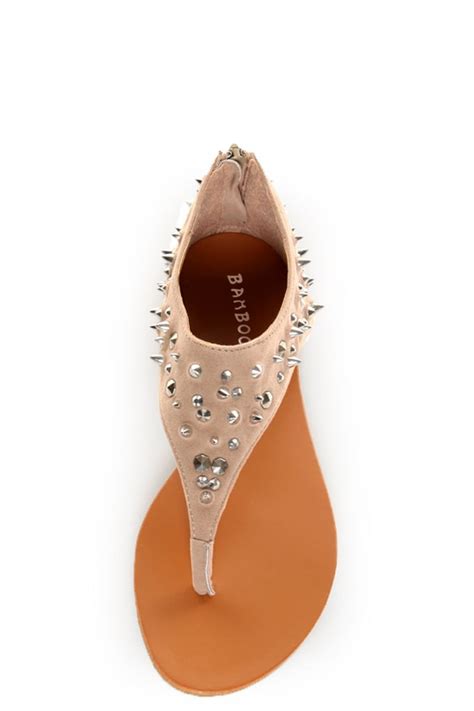 Bamboo Morris Nude Studded And Spiked Thong Sandals