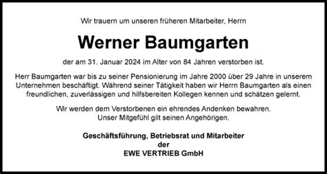 Traueranzeigen Von Werner Baumgarten Nordwest Trauer De