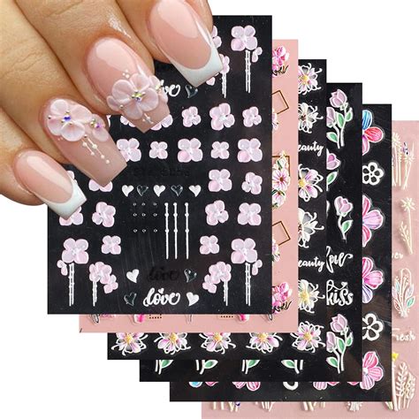 Yosomk 5d Flower Nail Sticker For Nail Art 3d Embossed