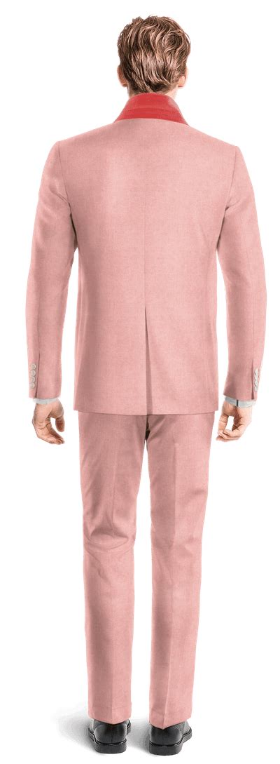 Pink Herringbone Tweed Peak Lapel Piece Suit With Pocket Square And