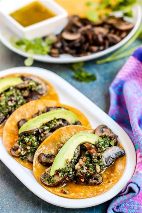 Vegan Mushroom Tacos With Chimichurri Sauce Veggies Save The Day