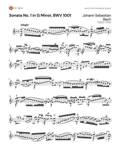 Bach Sonata No 1 In G Minor BWV 1001 Free Violin Sheet Music