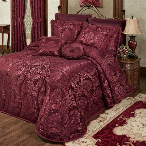 Camelot Burgundy Damask Quilted Oversized Bedspread Bedding