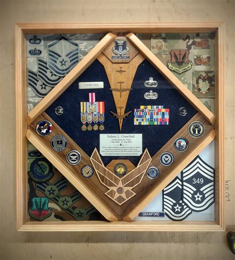 Cherry Shadow Box Air Force Retirement Challenge Coins And Laser