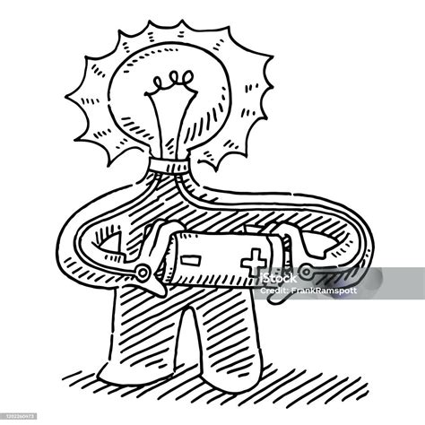 Kartun Light Bulb Baterai Sosok Gambar Listrik Ilustrasi Stok Unduh