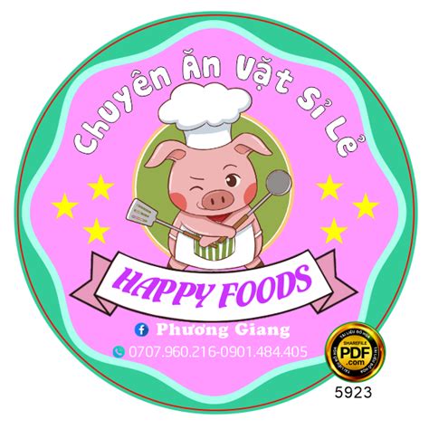 Tem tròn Happy foods chuyên ăn vặt sỉ lẻ file corel Download file