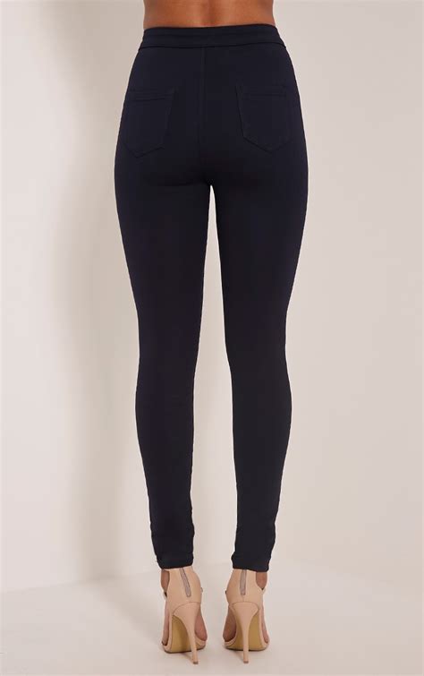 Serinna Navy High Waisted Jeggings Jeggings Prettylittlething Usa