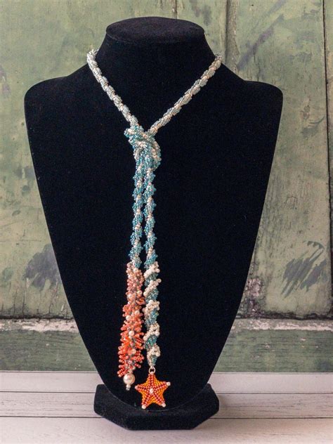 KIT Shoreline Lariat Beadwork Necklace Spiral Rope 3D Starfish Waves