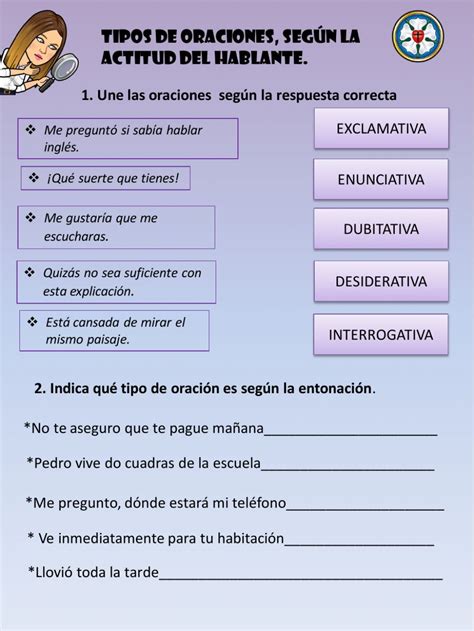 Oraciones según la actitud del hablante exercise Clases de oraciones