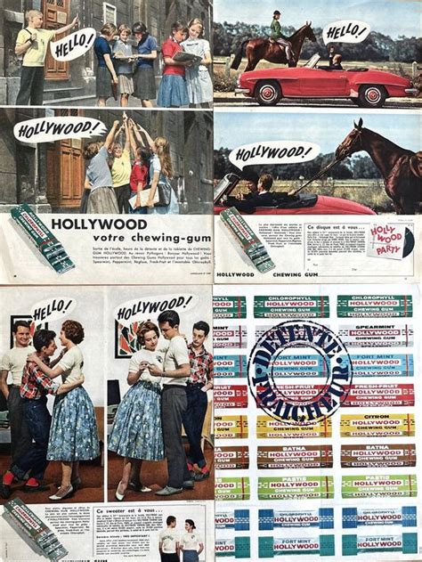 Hollywood Chewing Gum 4 alte Werbungen Publicités 1958 63 Kaufen