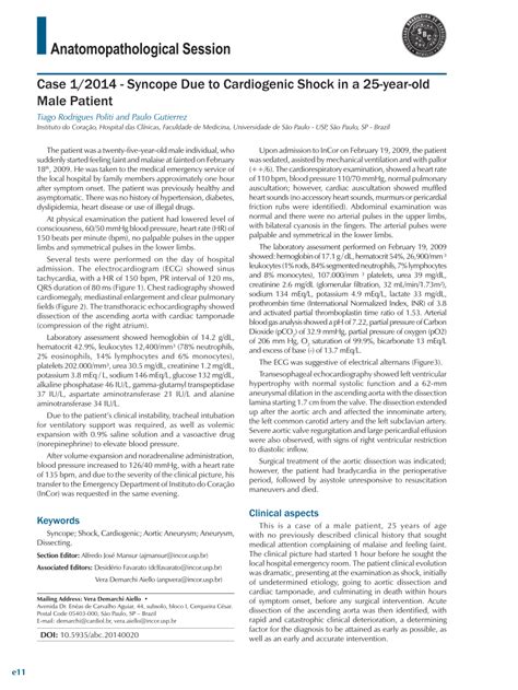 Pdf [case 1 2014 Syncope Due To Cardiogenic Shock In A 25 Year Old