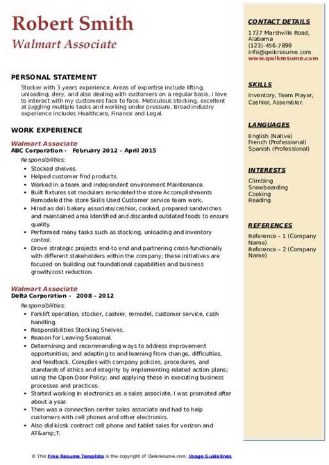 Walmart Associate Resume Samples Qwikresume