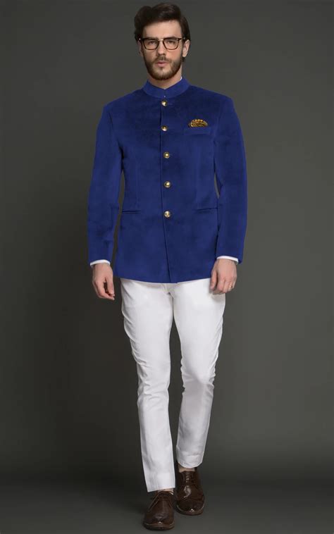 Stately Royal Blue Velvet Jodhpuri Suit Ai Perfect Fits