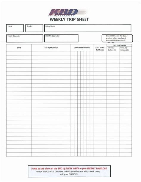 Truck Drivers Trip Sheet Template Inspirational Trip Sheet Throughout