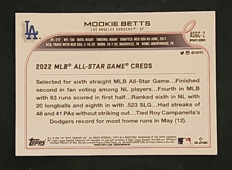 Topps Chrome Update Mookie Betts All Star Game Refractor Asgc