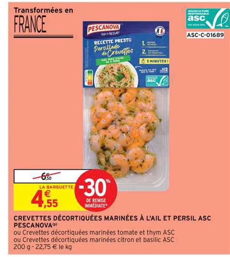 Offre Crevettes Décortiquées Marinées à L ail Et Persil Asc Pescanova