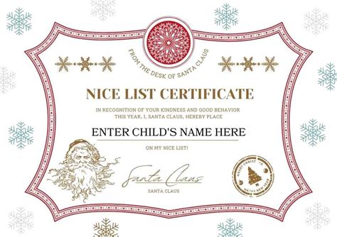 Free Editable Santa S Nice List Certificate Printables