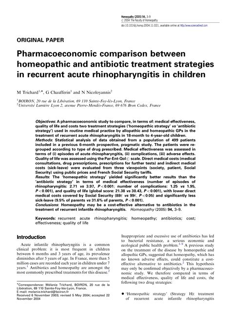 PDF Pharmacoeconomic Comparison Between Homeopathic And Antibiotic