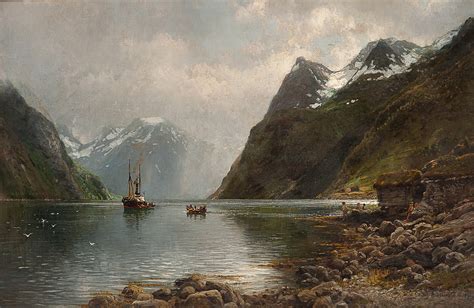 Askevold Anders Fjordlandskap Med Folkeliv 1891 Grev Wedels Plass