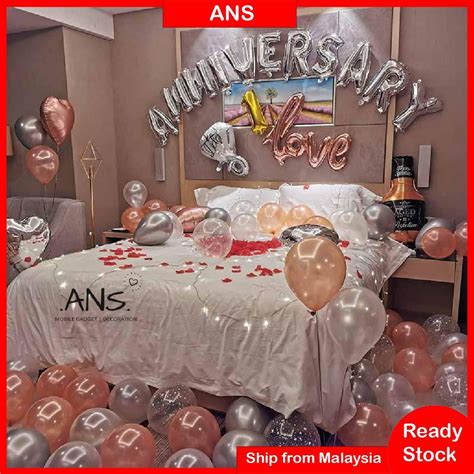 Happy Anniversary Balloon Set Silver Theme Red Love Foil Latex Balloon