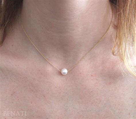 Pearl With Gold Necklace Single Pearl Gold Necklace Etsy