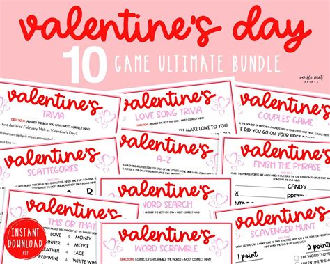 Ultimate Valentine S Day Game Bundle 10 Valentines Etsy Valentine S Day Party Games