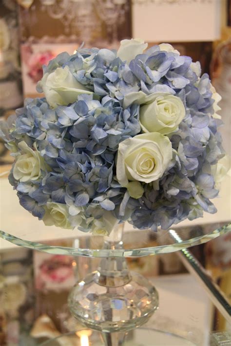 The Flower Magician Blue Hydrangeas And White Roses Wedding Bouquets And