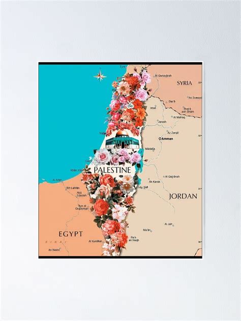 "Floral Roses Palestine Map Proud Palestinian Map Cities Al Quds Large ...