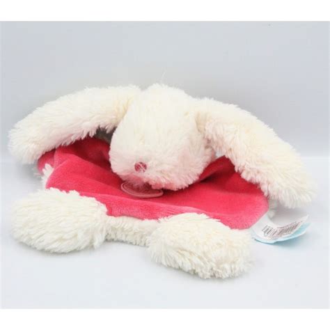 Doudou Plat Lapin Calins Blanc Rose BABY NAT