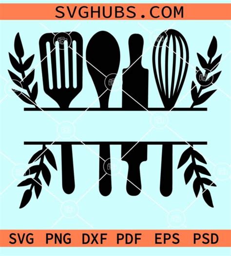 Split Kitchen Utensils Name Frame Monogram Floral Svg Kitchen Split