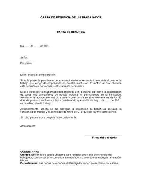 Carta Renuncia Irrevocable Pdf