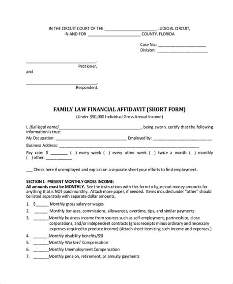 Free Sample Financial Affidavit Forms In Pdf Ms Word