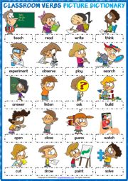 Classroom Verbs Esl Vocabulary Worksheets