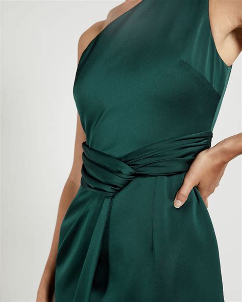 Ted Baker Zaaraa One Shoulder Fold Detail Dress Dark Green