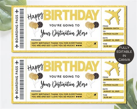 Boarding Pass Template Editable Plane Ticket Printable Birthday T Ideas Birthday Airline