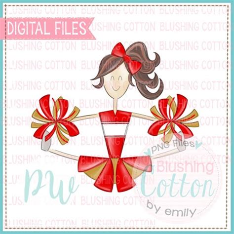 Cheerleader Brown Hair In Red And Gold Uniform Png Design Bcpw Etsy