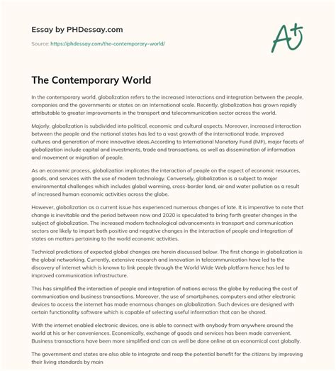 The Contemporary World Essay Example Phdessay