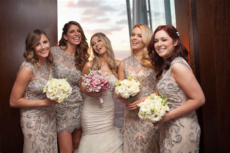 Stunning Bridesmaids In Elegant Nude With Silver Embellishments