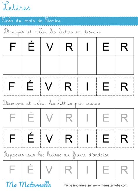 Lettres fiche du mois de février Ma Maternelle