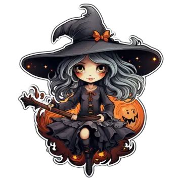 Witch Sticker For Halloween Whimsical Halloween Witch Sticker Png