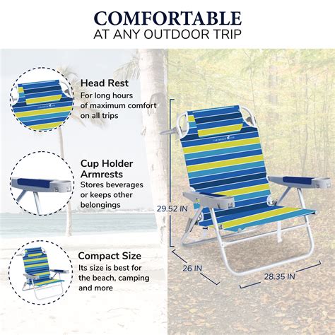 Caribbean Joe Folding Beach Chair 5 Position Portable Backpack