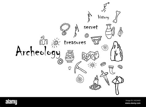 Doodle Archeology Historical Objects Tools Equipment With Text