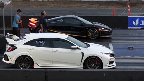 Honda Civic Type R Tries Handling A Mclaren 720s In Quarter Mile Race Destruction Follows