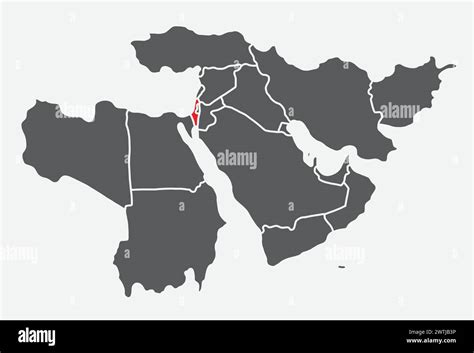 Red Map Of Israel Inside Black Map Of The Middle East Stock Vector