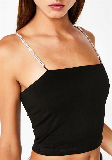 Black Crop Cami Rhinestone Strap Top Dolls Kill