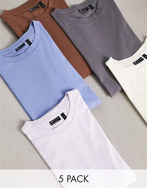 Asos Design 5 Pack Oversized T Shirt With Crew Neck In Multiple Colors Asos