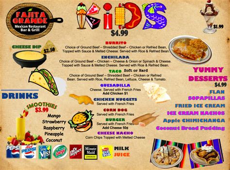 Kids Dessert Menus Fajita Grande